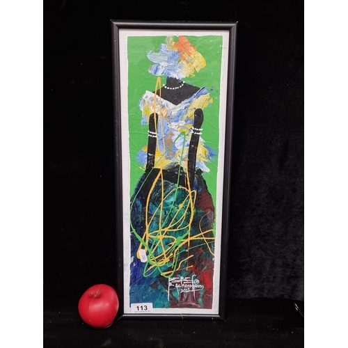 113 - A colourful Bernard Acheampong (Ghanaian) acrylic on cotton / linen fabric. Features an elegant fema... 