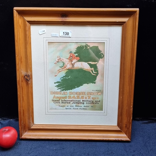 130 - A charming print of a 1937 Dublin Horse Show advertising poster. Housed in a pine wooden frame behin... 