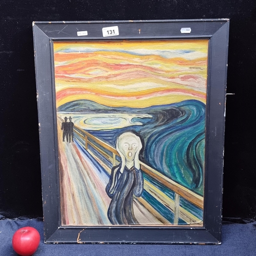 131 - An eye catching original oil on board painting after Edvard Munch's 1893 painting titled 'The Scream... 