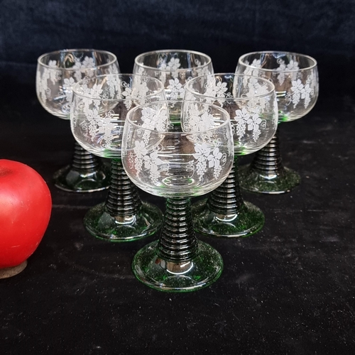 160 - A stunning set of six boxed French Luminarc Romer glasses featuring gorgeous etched floral detail to... 