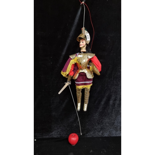 242 - A characterful handmade puppet of a knightsman in full attire. Great detail and craftsmanship displa... 