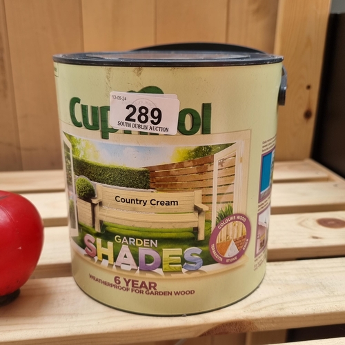 289 - A new 2.5L tin of Cuprinol 'Country Cream' exterior paint/stain for exterior use