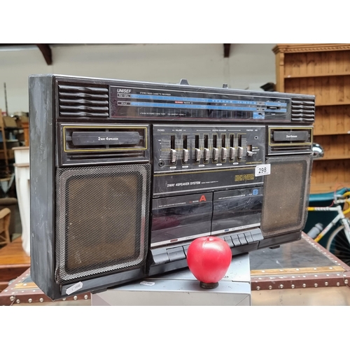 298 - A vintage 1980s ghetto blaster featuring double cassette and two way speaker system UNISEF SZ-4000.