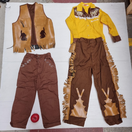 303 - Two vintage style children's size Western costume including trousers, chaps, vest, and shirt. Would ... 