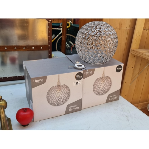 317 - A pair of Home by Woodies Gem Ball easy fit light shades. Chrome / Clear. Both in original packaging... 