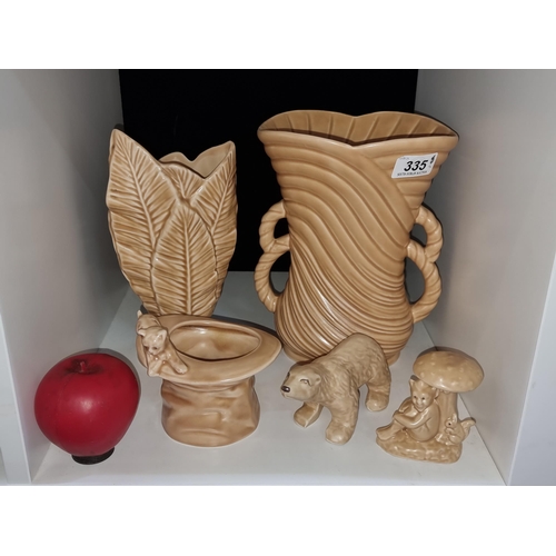 335 - A selection of five vintage 1950s Sylvac items including two tall vases. In good condition.