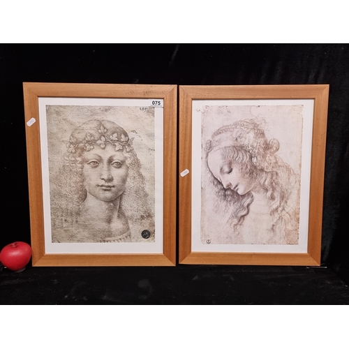 75 - A lovely pair of quality prints of original renaissance drawings by Da Vinci titled Testa Di Giovine... 