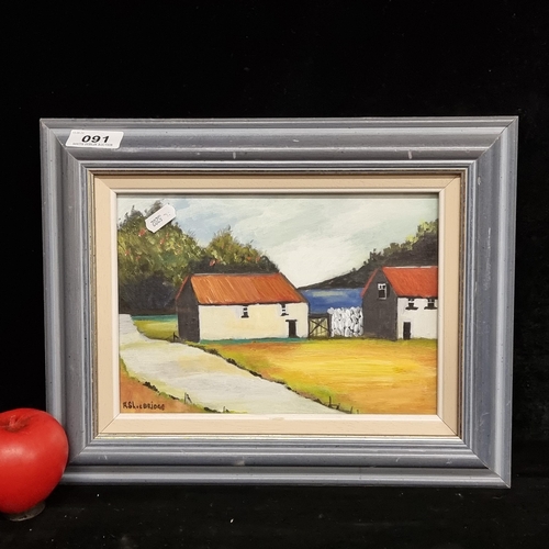 91 - A charming original oil on board painting. Features traditional rural cottage landscape. Rendered in... 