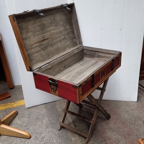 Antique Leather Chest With Wooden Trim outlet