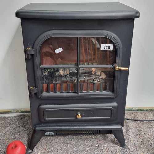 836 - A electric stove fire in a matte black finish. Model No ND180MM