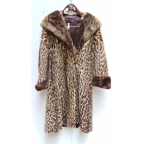 897 - Star lot.A genuine vintage leopard fur coat with large wooden buttons,thick lapels and turned up cuf... 