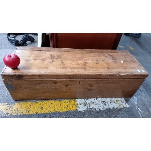 958 - Antique wooden storage chest with hinged lid and internal tray.  Likely made from pine.