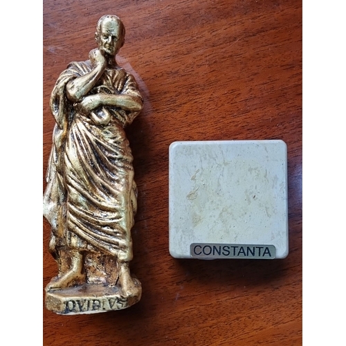 962 - Small bronze statue of Ovidius, standing on a marble base with the inscription 