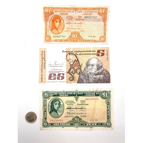 903 - Three old Irish Bank notes including 1963 One pound Punt as well as a Ten Shillings note.