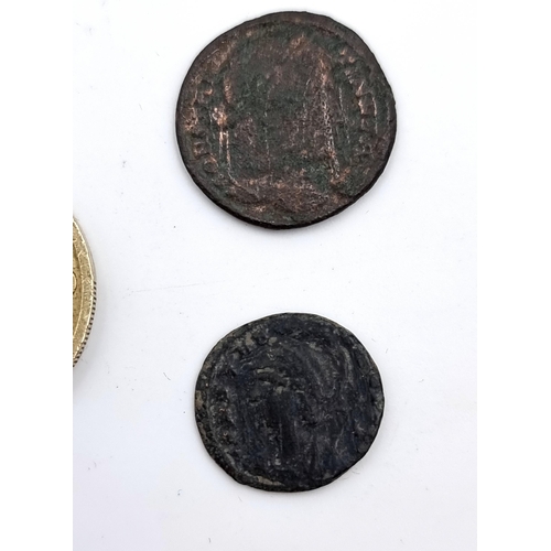 920 - Two roman coins in encapsulated containers. Good detail for the age 1600-2200 years old, great for r... 