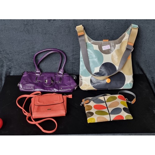 956 - A selection of ladies handbags including a very pretty coral MSK crossbody bag, an Orla Kiely crossb... 