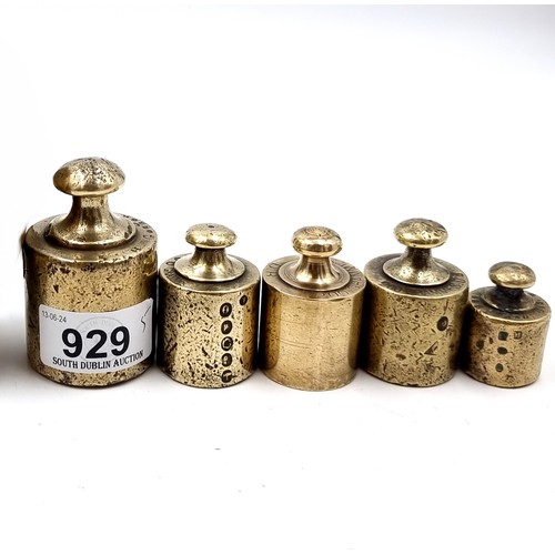 929 - Five fabulous antique French graduating weights.