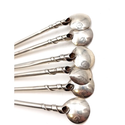 19 - A collection of six Sterling silver cocktail spoons. Lengths - 19 cms. Total weight of items - 39.64... 