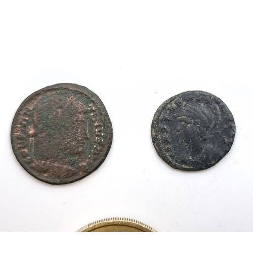 920 - Two roman coins in encapsulated containers. Good detail for the age 1600-2200 years old, great for r... 