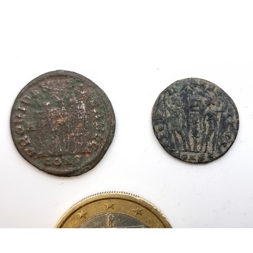 920 - Two roman coins in encapsulated containers. Good detail for the age 1600-2200 years old, great for r... 