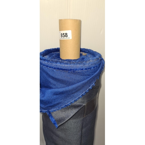 858 - A roll of dark blue-grey fabric for furniture reupholstery.