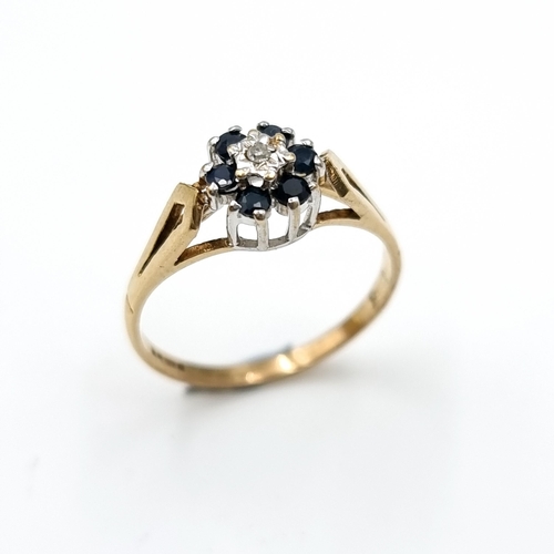 2 - A vintage diamond and sapphire ring with an illusion set diamond marked 9 carat gold. Weight - 1.54 ... 
