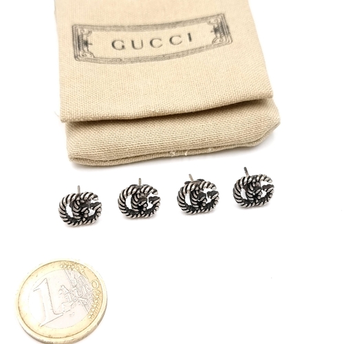 33 - Two pairs of vintage Gucci sterling silver stud earrings of rope twist design Fully hallmarked and M... 