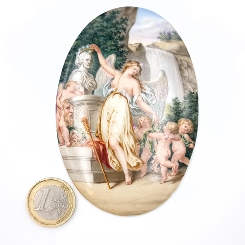 43 - A fabulous 19th century hand painted Victorian scene on oval shaped miniature Porcelain . Features a... 