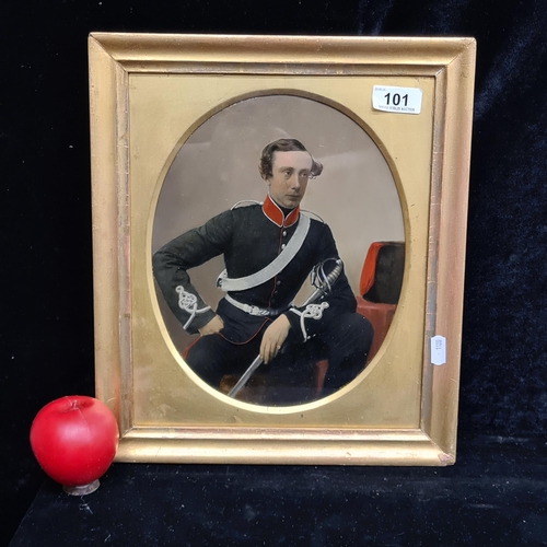 101 - A very handsome hand coloured 19th century photograph featuring a Military gentleman. Housed in a gi... 