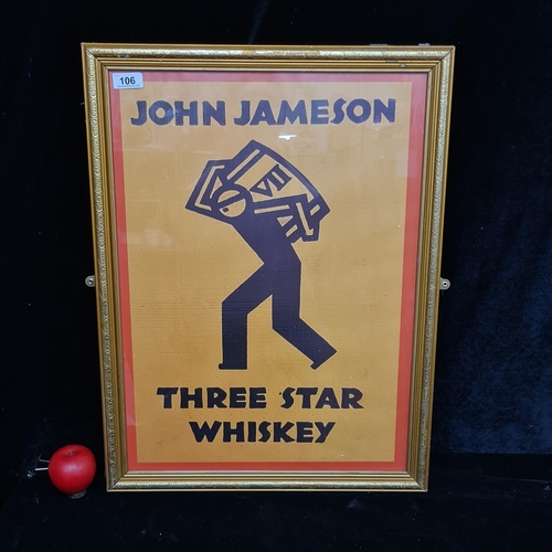 106 - A large print of a vintage advertising poster for Jameson Irish Three Star Whiskey. Housed in a gilt... 