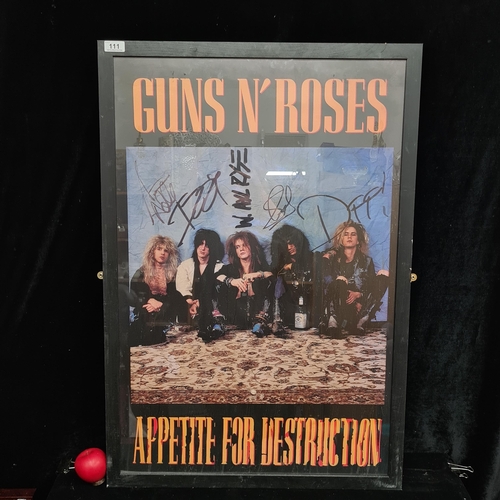 111 - A print of a signed Gun N' Roses 'Appetite for Destruction' album tour poster. Housed in a black fra... 