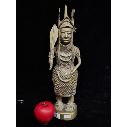 179 - Star Lot : A Heavy rare antique large brass African Benin Brass Warrior Statue. A lovely heavy piece... 