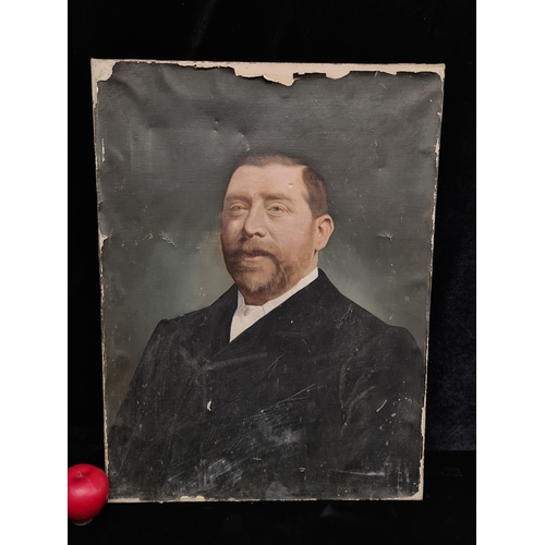 63 - A handsome antique oil on paper mounted on canvas painting. Features a portrait of a Victorian gentl... 