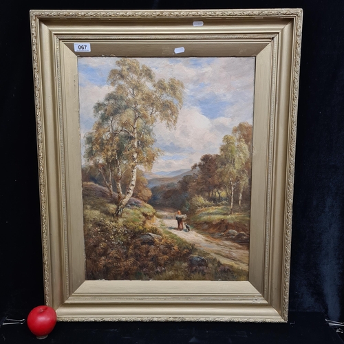 67 - Star Lot: A large 19th century well achieved oil on canvas painting. Features a rural scene of a fig... 