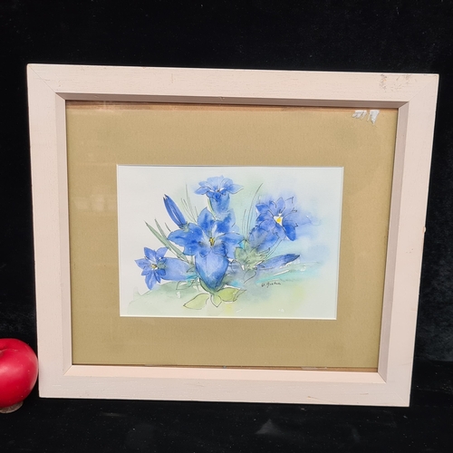 72 - An original pen and watercolour on paper painting. Features a botanical still life study of flowers.... 