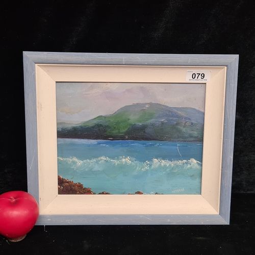 79 - A sweet original varnished oil on board painting titled 'Galway Bay'. Features a coastal landscape w... 