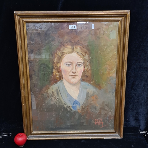 94 - Star Lot: A large original oil on canvas board painting. Features a portrait of Gwen McCormack, daug... 