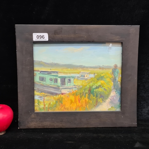 96 - Star Lot: An original Norman Teeling (b.1944) oil on board painting. Features a barge boat and a man... 