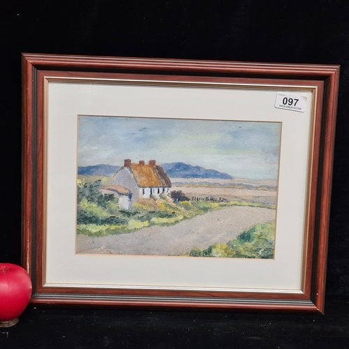 97 - A charming gouache on paper painting. Features West of Ireland Landscape with thatched cottage. Hous... 