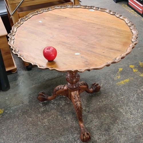 719 - Star Lot : A beautiful Victorian Oak flip top tripod table with scalloped-edge round top and finely ... 