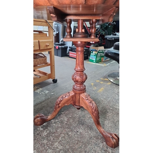 719 - Star Lot : A beautiful Victorian Oak flip top tripod table with scalloped-edge round top and finely ... 