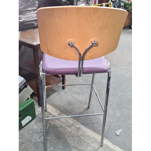 721 - Star Lot : A pair of designer Dauphin Italian  oversized  bar stools with purple leather seats, chro... 