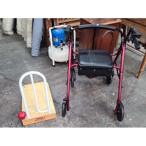 738 - Performance Health walker with seat, serial number 140052281, and Liftwell bed lever model.