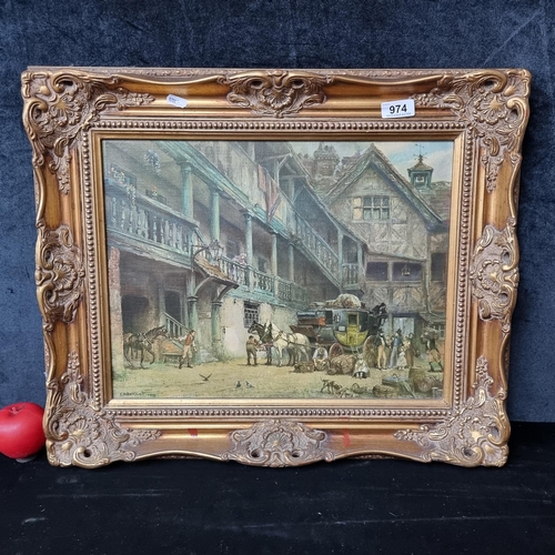 974 - A giclee print on canvas featuring Frank Moss Bennett's painting titled 'The Departure'. Housed in a... 