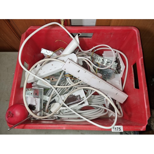 1175 - A large container comprising of mixed electrical items, sockets, extension leads etc.