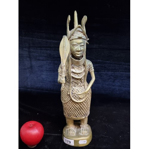 179 - Star Lot : A Heavy rare antique large brass African Benin Brass Warrior Statue. A lovely heavy piece... 