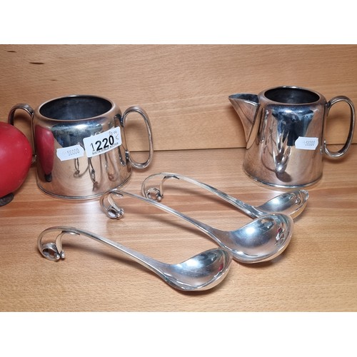 1220 - A lovely selection of tableware including a silver plated made in Sheffield sugar pot and milk jug a... 