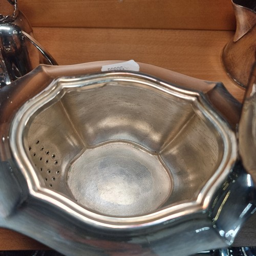 1222 - A beautiful silver plated serving tray along with a classic teapot and two pieces of silver plated t... 