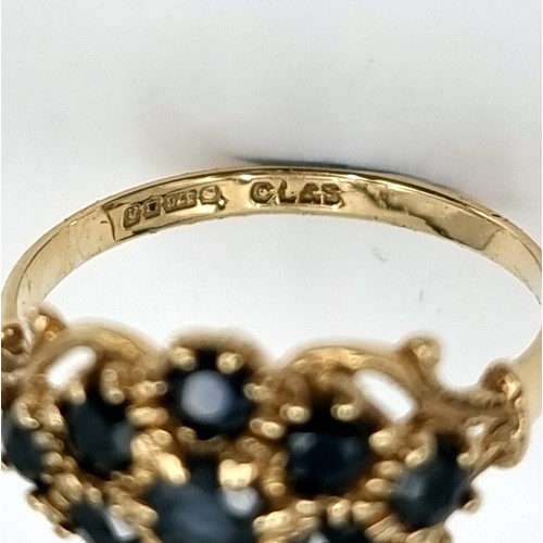 4 - A nine carat gold antique sapphire cluster ring. Weight - 1.9 grams. Size - L.