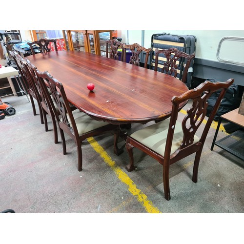 1230 - Star Lot : A fabulous very large Chippendale style 8 piece dining table and 8 matching chairs. The t... 